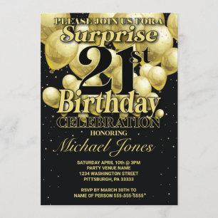 21st Birthday Golden Balloons Invitation