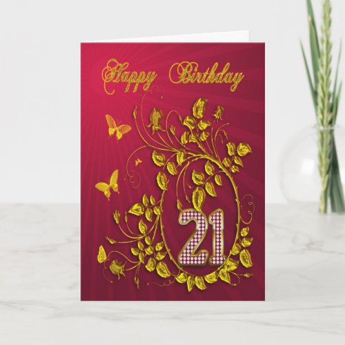 21st Birthday golden butterflies Card