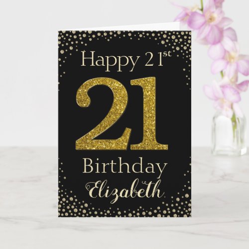 21st Birthday Golden Glitter Card