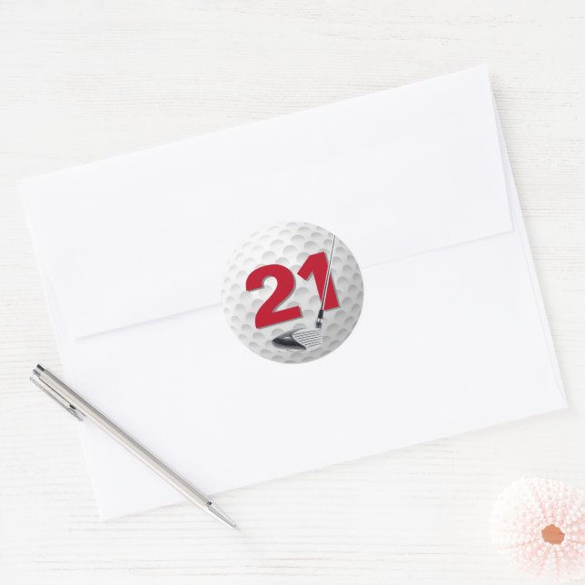 21st Birthday Golf Ball Design Classic Round Sticker (Envelope)