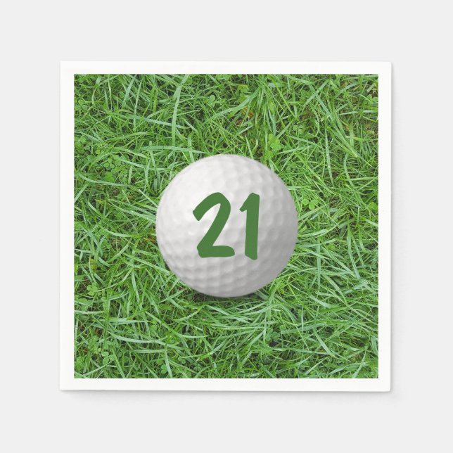 21st Birthday Golf Ball on Grass Napkins (Front)