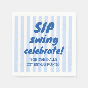 21st Birthday Golf Bold Blue Typography Stripes Napkins