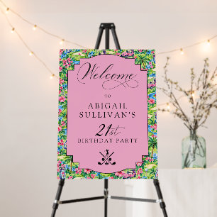 21st Birthday Golf Theme Preppy Print Welcome Sign
