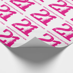 21st Birthday granddaughter, pink text on white. Wrapping Paper