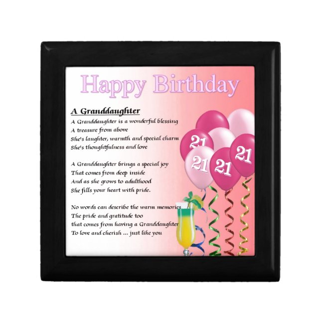 21st Birthday Granddaughter Poem Keepsake Box (Front)