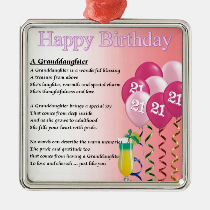 21st Birthday Granddaughter Poem Ornament