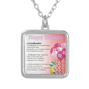 21st Birthday Granddaughter Poem Silver Plated Necklace