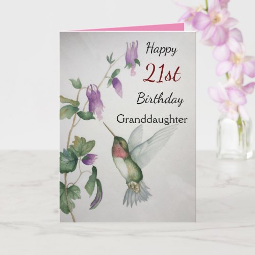 21st Birthday Granddaughter Pretty Hummingbird Card