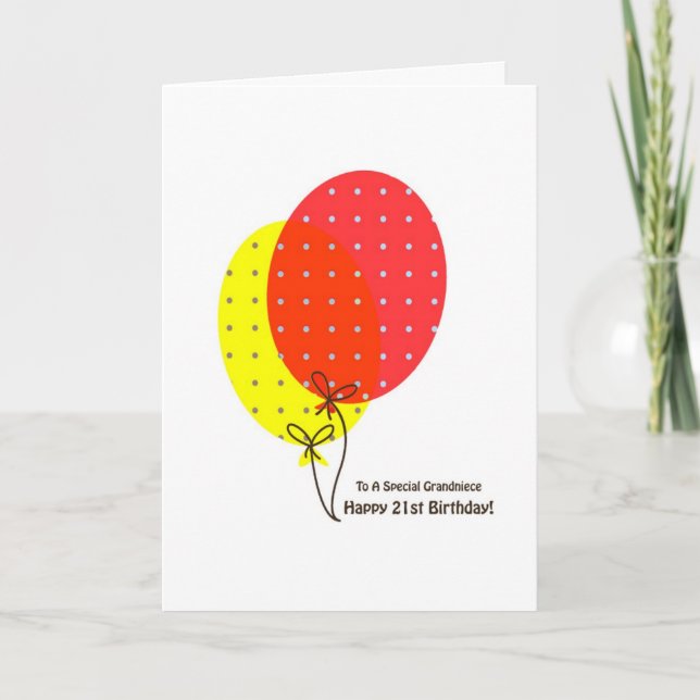 21st Birthday Grandniece Cards, Colorful Ballooon Card (Front)