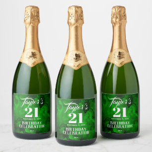 21st Birthday Green to Black Watercolor Sparkling Sparkling Wine Label