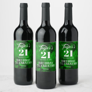 21st Birthday Green to Black Watercolor Wine Label