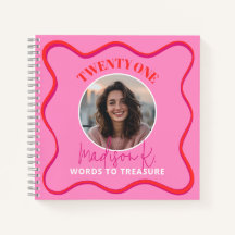 21st Birthday Guest Book Colorful Wavy Red Pink