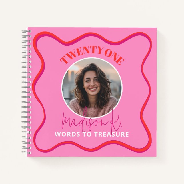 21st Birthday Guest Book Colorful Wavy Red Pink (Front)