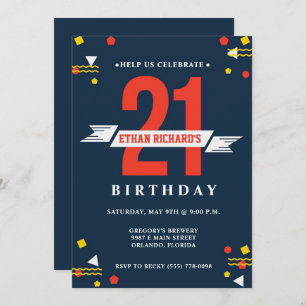 21st Birthday Guys Navy Blue Brewery Party Invite