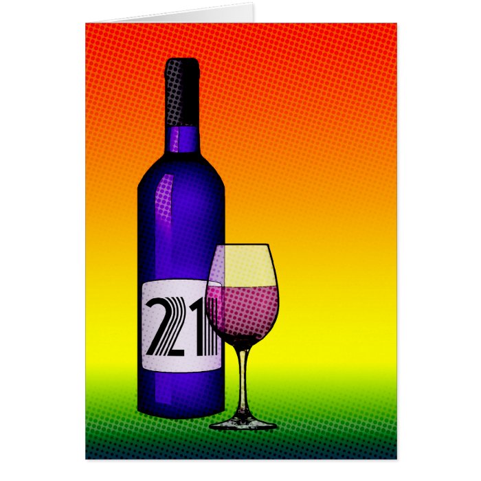 21st birthday  halftone wine bottle and glass cards