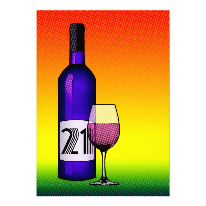 21st birthday  halftone wine bottle and glass personalized announcement