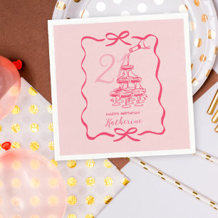 21st Birthday Hand Drawn Pink Champagne Napkins