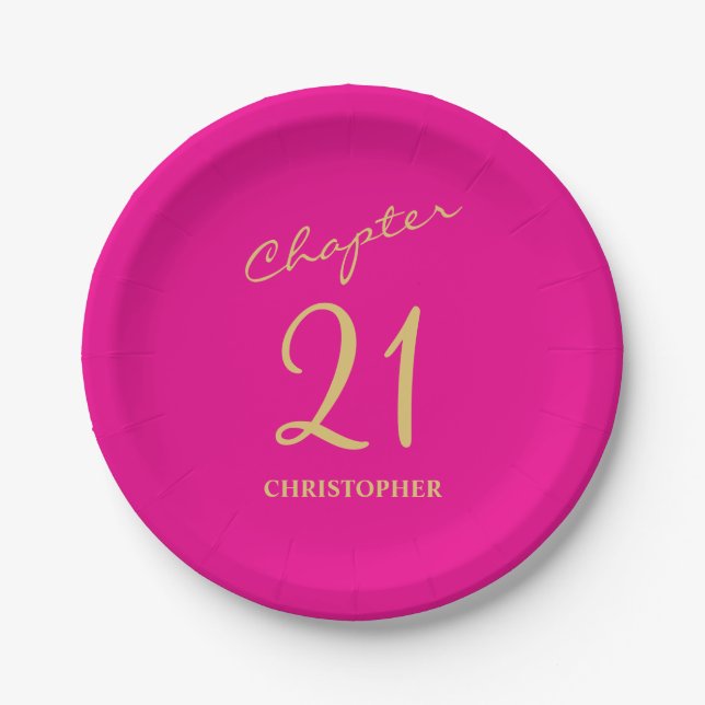 21st Birthday Hot Pink Gold Chapter 21 Paper Plates (Front)
