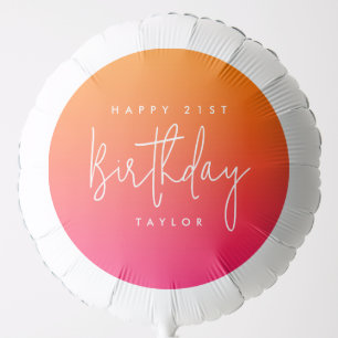 21st Birthday Hot Pink Orange Colorful  Balloon