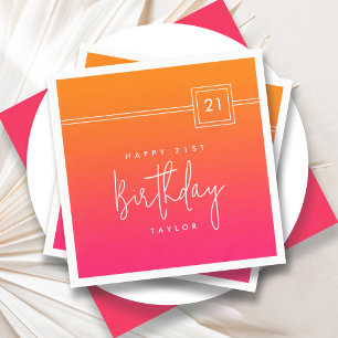 21st Birthday Hot Pink Orange Colorful  Napkins