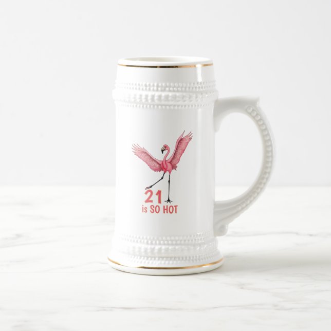 21st Birthday Humor Hot Flamingo Pink Gold Beer Stein (Right)