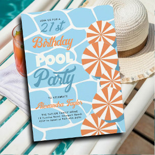 21st Birthday Ideas Summer Pool Party Umbrellas Invitation