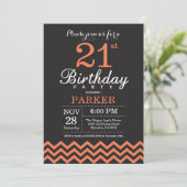 21st Birthday Invitation Black and Coral Chevron (Standing Front)