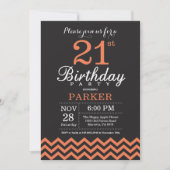 21st Birthday Invitation Black and Coral Chevron (Front)