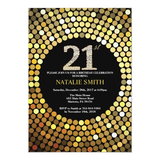 21st Birthday Invitation Black and Gold Glitter | Zazzle.com