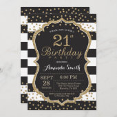 21st Birthday Invitation. Black and Gold Glitter Invitation (Front/Back)