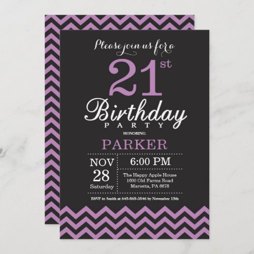 21st Birthday Invitation Black and Purple