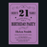 21st Birthday Invitation Black and Purple<br><div class="desc">21st Birthday Invitation Black and Purple Typography. Black and Purple Lilac Lavender Violet Background. Adult Birthday. Male Men or Women Birthday. Kids Boy or Girl Lady Teen Teenage Bday Invite. 13th 15th 16th 18th 20th 21st 30th 40th 50th 60th 70th 80th 90th 100th. Any Age. For further customization, please click...</div>