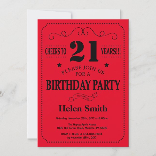21st Birthday Invitation Black and Red (Front)