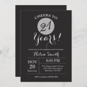 21st Birthday Invitation Black and Silver Glitter (Front/Back)