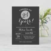 21st Birthday Invitation Black and Silver Glitter (Standing Front)