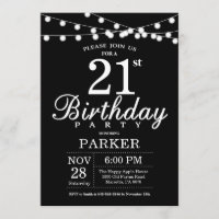 21st Birthday Invitation Black and White