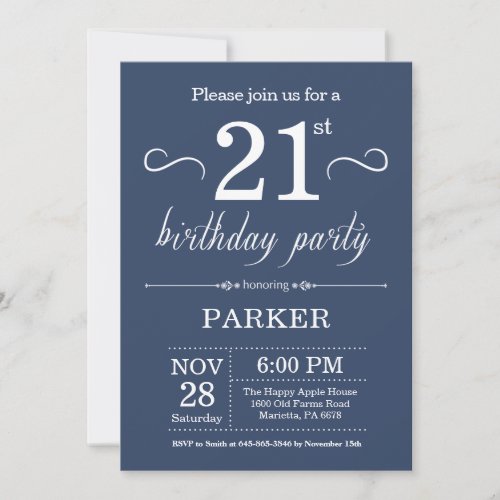 21st Birthday Invitation Blue