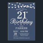 21st Birthday Invitation Blue<br><div class="desc">21st Birthday Invitation with String Lights. Blue Background. Men or Female Lady Elegant bday Invite. 13th 15th 16th 18th 20th 21st 30th 40th 50th 60th 70th 80th 90th 100th,  Any age. For further customization,  please click the "Customize it" button and use our design tool to modify this template.</div>