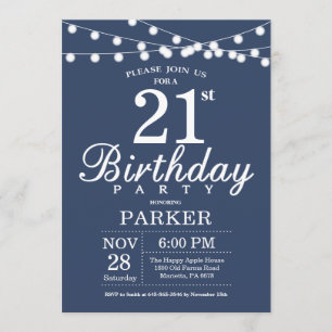 21st Birthday Invitation Blue