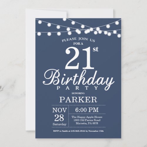 21st Birthday Invitation Blue