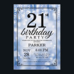 21st Birthday Invitation Blue Glitter<br><div class="desc">21st Birthday Invitation with Blue String Lights with Blue Glitter Background. Blue Birthday. Adult Birthday. Men or Women Bday Invite. 13th 15th 16th 18th 20th 21st 30th 40th 50th 60th 70th 80th 90th 100th, Any age. For further customization, please click the "Customize it" button and use our design tool to...</div>