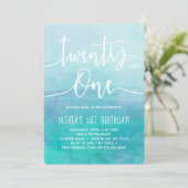 21st Birthday Invitation Blue Watercolor Ombre (Standing Front)