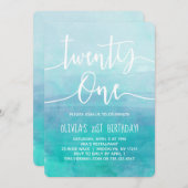 21st Birthday Invitation Blue Watercolor Ombre (Front/Back)