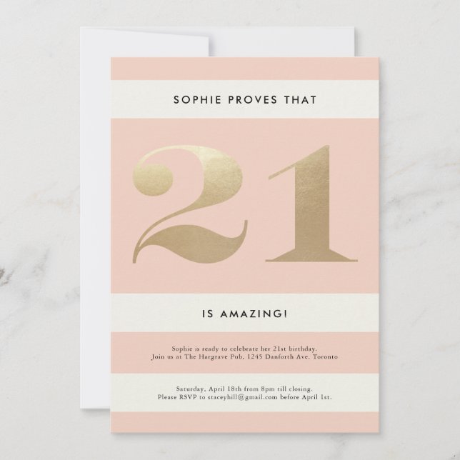 21st Birthday Invitation // Blush (Front)