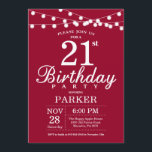 21st Birthday Invitation Burgundy Red<br><div class="desc">21st Birthday Invitation with String Lights. Burgundy Red Background. 13th 15th 16th 18th 20th 21st 30th 40th 50th 60th 70th 80th 90th 100th,  Any age. For further customization,  please click the "Customize it" button and use our design tool to modify this template.</div>