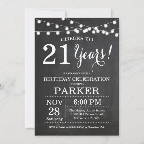 21st Birthday Invitation Chalkboard