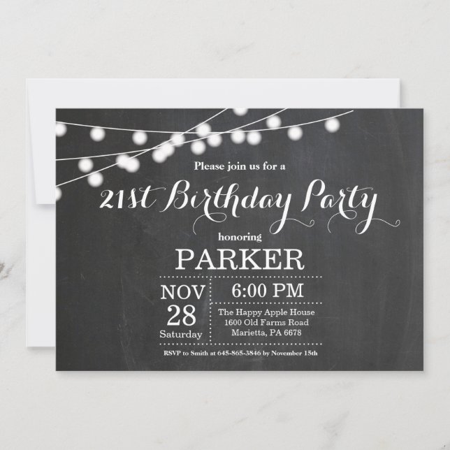 21st Birthday Invitation Chalkboard (Front)