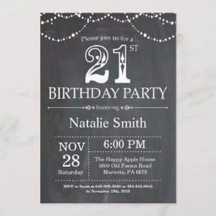 21st Birthday Invitation Chalkboard String Lights