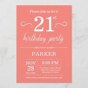 21st Birthday Invitation Coral