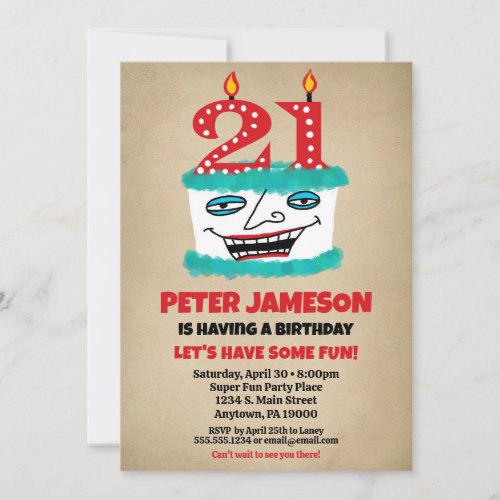 21st Birthday Invitation Funny Cake Casual Mens